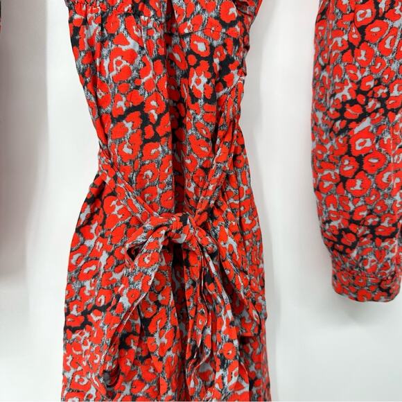 SALE!!! Maje Red Ruffle-trimmed Leopard-print Crepe Mini Wrap Dress - Picture 7 of 10